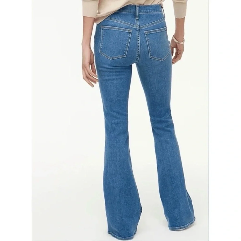 New J Crew Full Length Flare Jeans Button Fly‎ Medium Wash 27 Signature Stretch